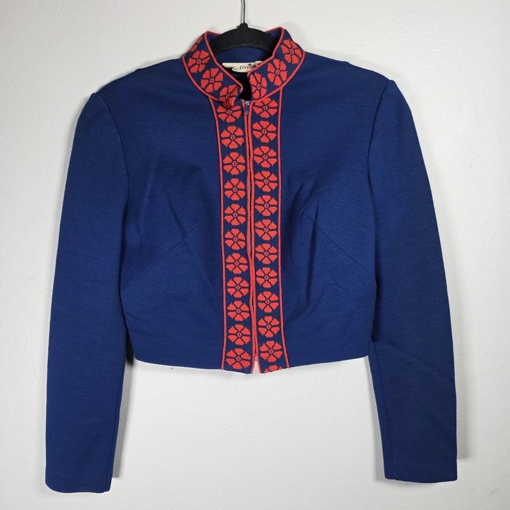 Vintage Gay Gibson Womens Cropped Mod Sweater Royal Blue Folk Nordic 60s Indie‎